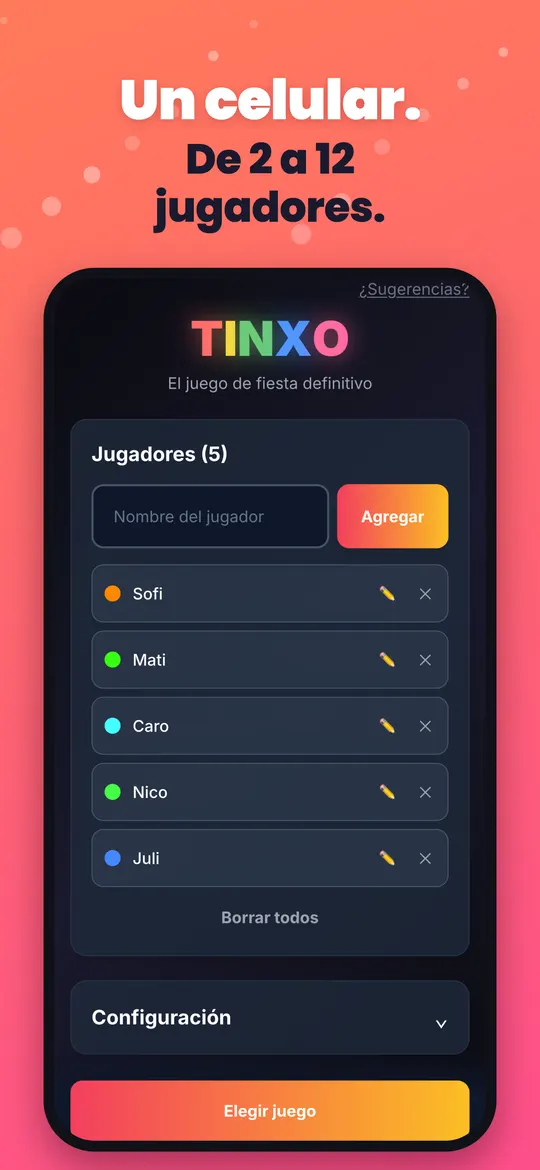 Agregar jugadores en la pantalla de inicio